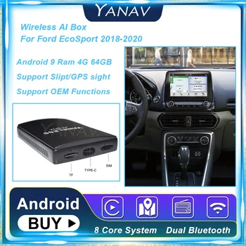 Carplay Android Auto Bezvadu Ai Lodziņā Ford EcoSport 2018-2020 Android 9 4G 64GB Auto Smart Box Plug and Play AI Adapteris Kaste