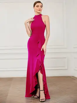 Luksusa Vakara kleitas Ilgi Nāra bez Piedurknēm O-veida Kakla Šifona Kleita 2023 kādreiz diezgan Izsmalcinātu Karstā Rozā Balles Kleita Sievietēm