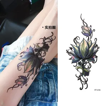 Ūdensnecaurlaidīgus Pagaidu Tetovējumu Uzlīmes Ķīna tintes lotosa ziedu tetovējums sieviešu ķermeņa mākslas Ūdens Nodošanu viltus tetovējumiem Flash Tatto