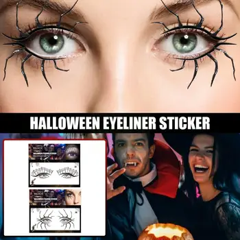 1PAIR Halloween acu zīmulis Saskaras ar Mežģīnes Grims Uzlīme Izkaltusi,Bat Modelis Festivāls ar Spider, Grims F8Y3