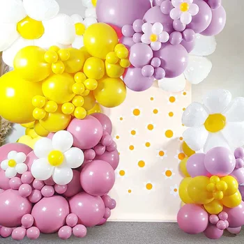 Macaron Daisy Balloon Vainags Arku Komplekts Kāzas, Dzimšanas dienas svinības Dekors Bērniem 1. Dzimšanas dienu Ballon Baby Dušas Lateksa Konfeti Baloon