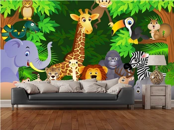 Pasūtījuma papel de parede infantil,Dzīvniekiem Džungļos,3D karikatūra tapetes dzīvojamā istabā, bērnistabā TV sienas tapetes